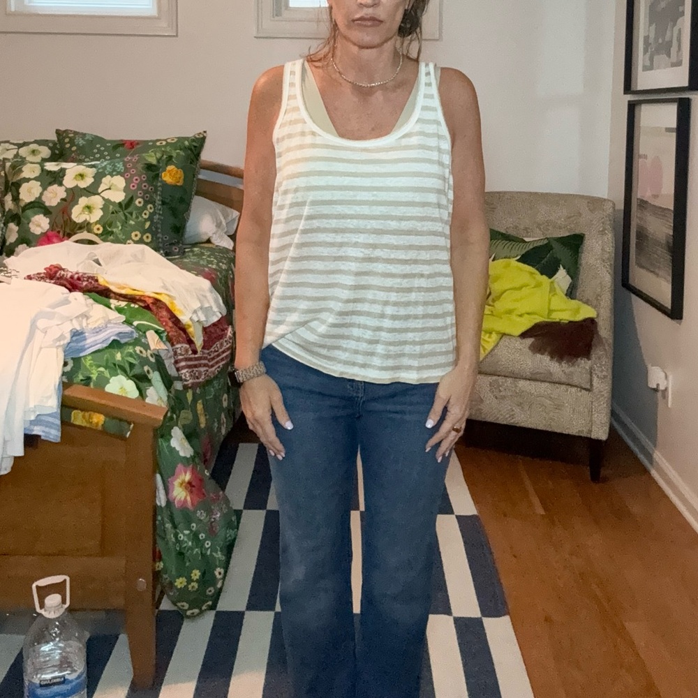 J. Crew White and Cream Striped Tank Top
